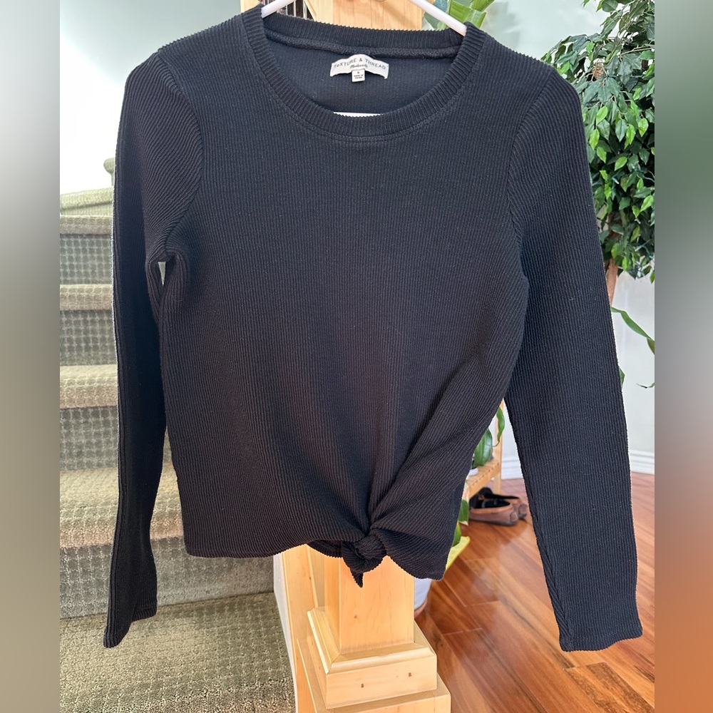Madewell Texture & Thread Black Ribbed Knot Front Top
